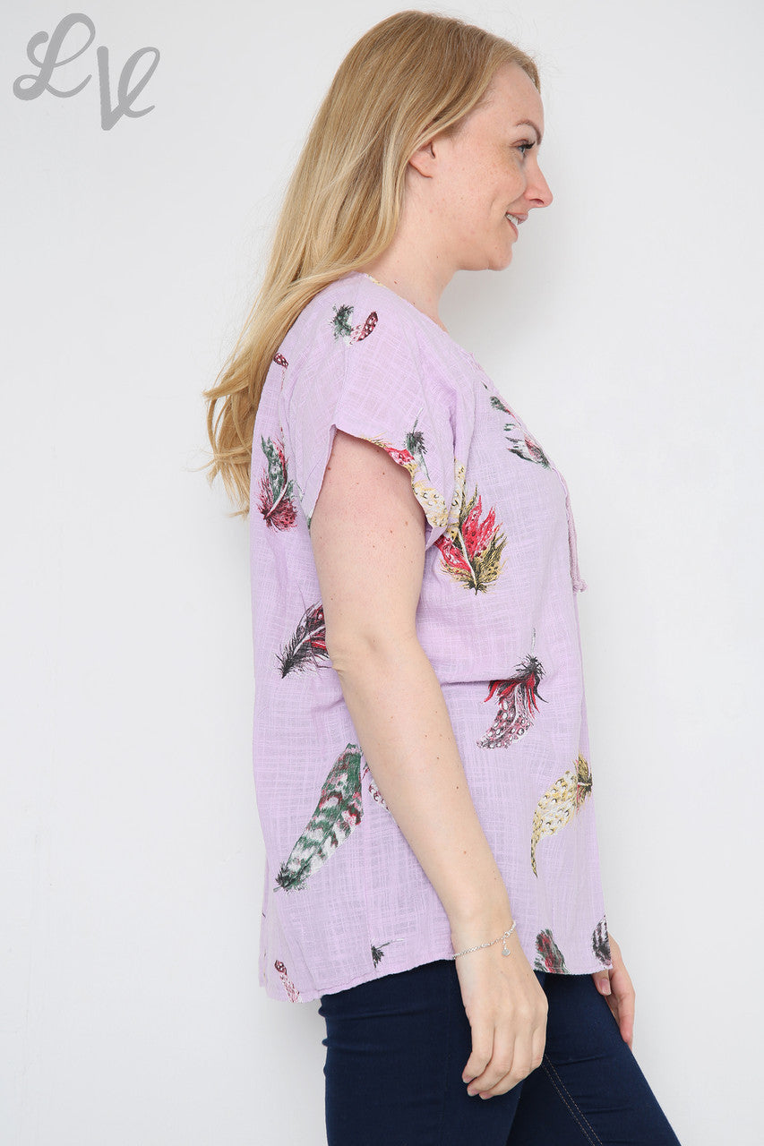 Ladies Colourful Feather Printed Top Purple Unit Price £9.99
