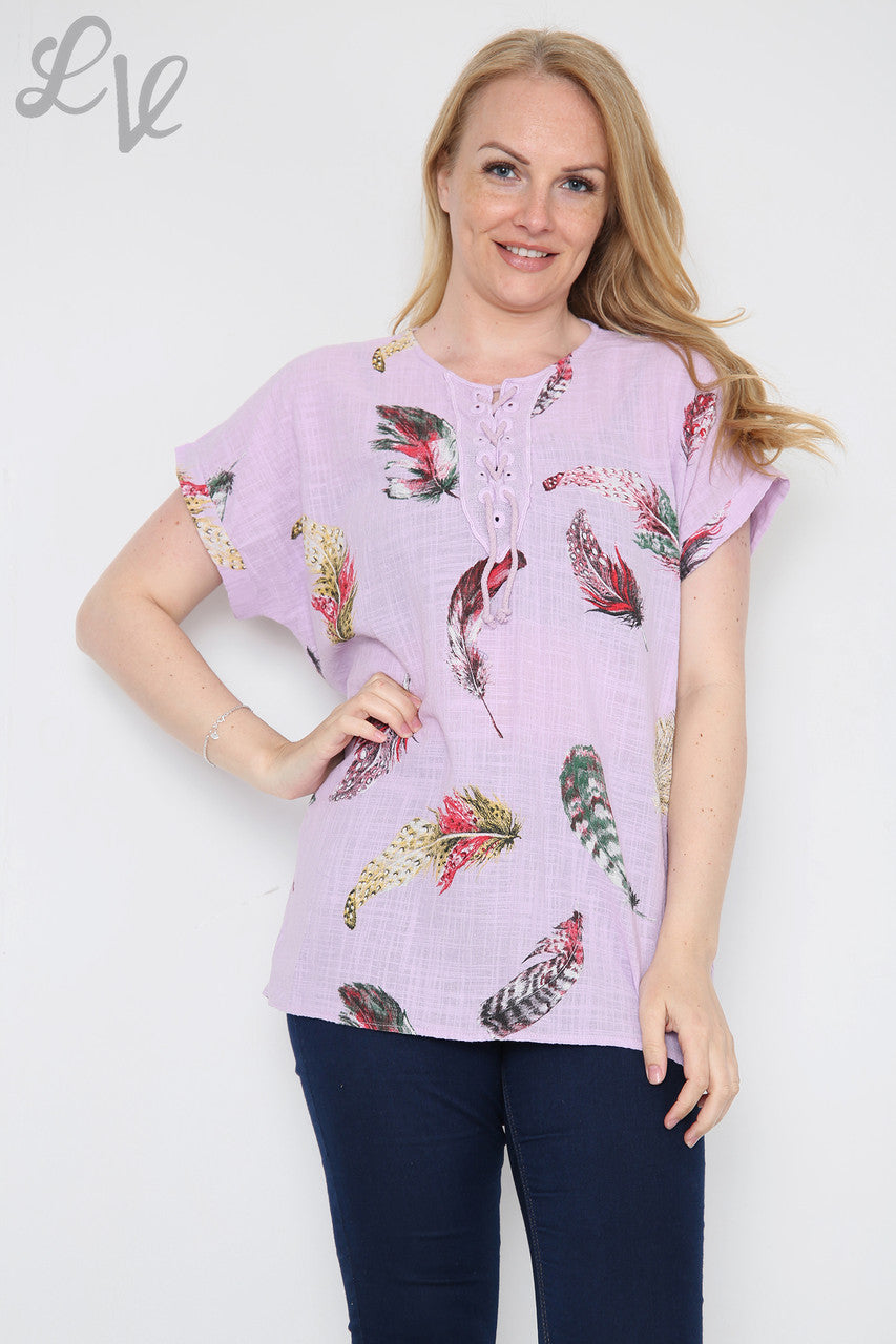 Ladies Colourful Feather Printed Top Purple Unit Price £9.99
