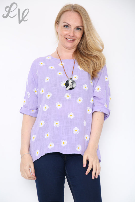 Ladies Ditsy Daisy Print Top With Necklace Purple Unit Price £8.99