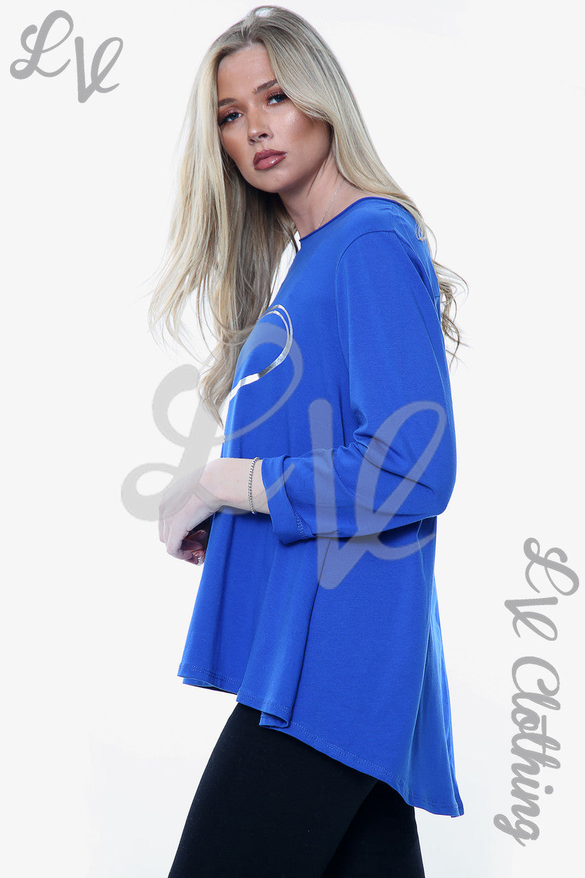 Dames 2 Hearts Folie Graphic Top Koningsblauw Stukprijs €6,99