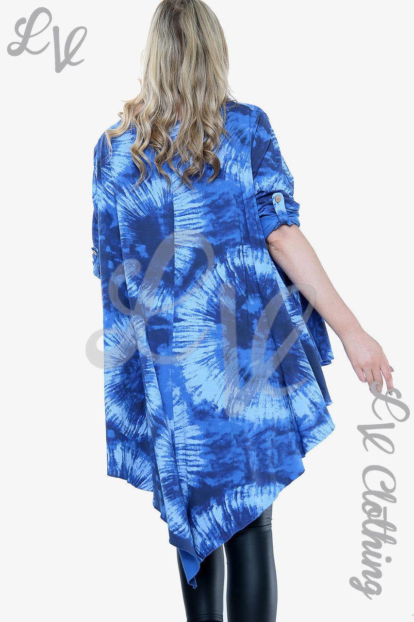 Dames Tie Dye Top met geplooide zoom Koningsblauw Stukprijs €12.99