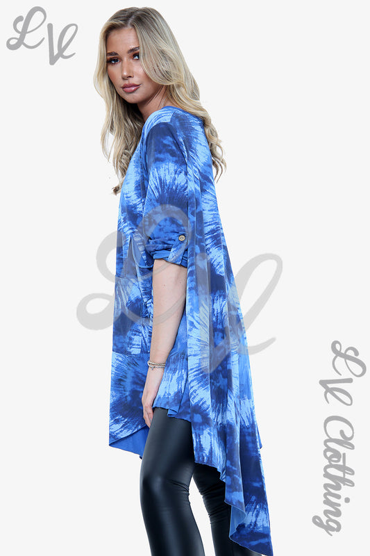 Ladies Tie Dye Draped Hem Top Royal Blue Unit Price £12.99