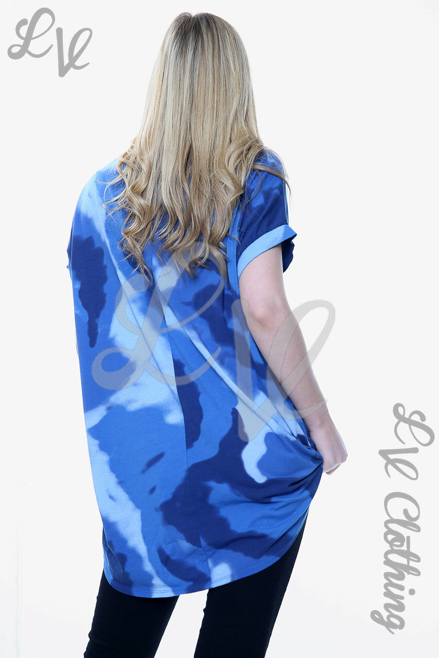 Dames Aquarel Print Top Koningsblauw Prijs per stuk €8,99