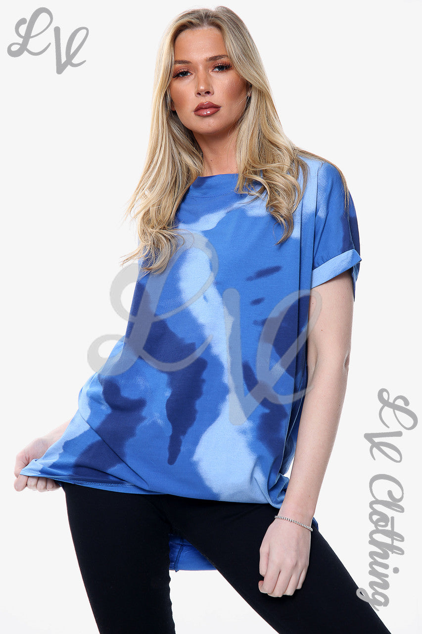 Dames Aquarel Print Top Koningsblauw Prijs per stuk €8,99