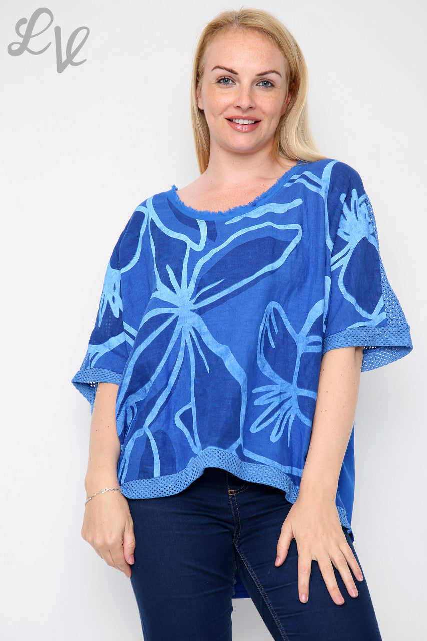 Dames Top Met Abstracte Bloemenprint Koningsblauw Prijs per stuk €12,99