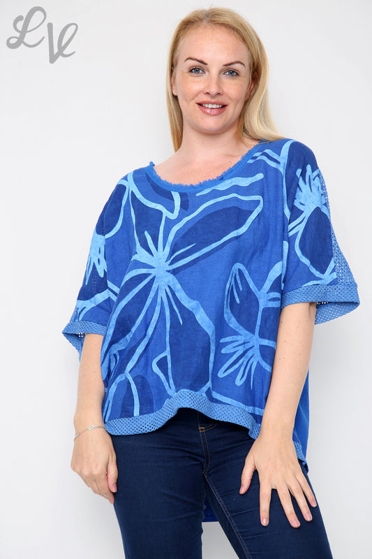 Ladies Abstract Flower Print Top Royal Blue Unit Price £12.99