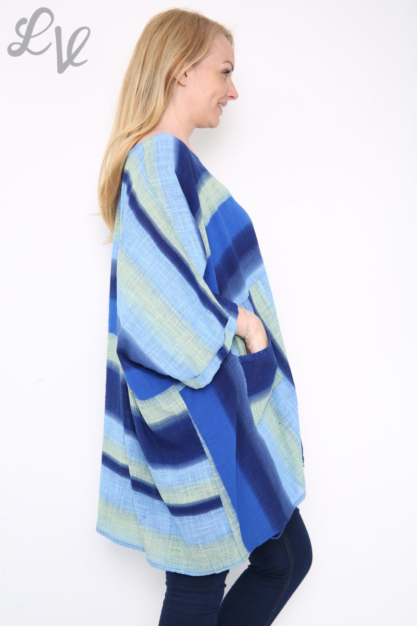 Dames Ombre Kleurrijke Batwing Top Koningsblauw Stukprijs €10,99