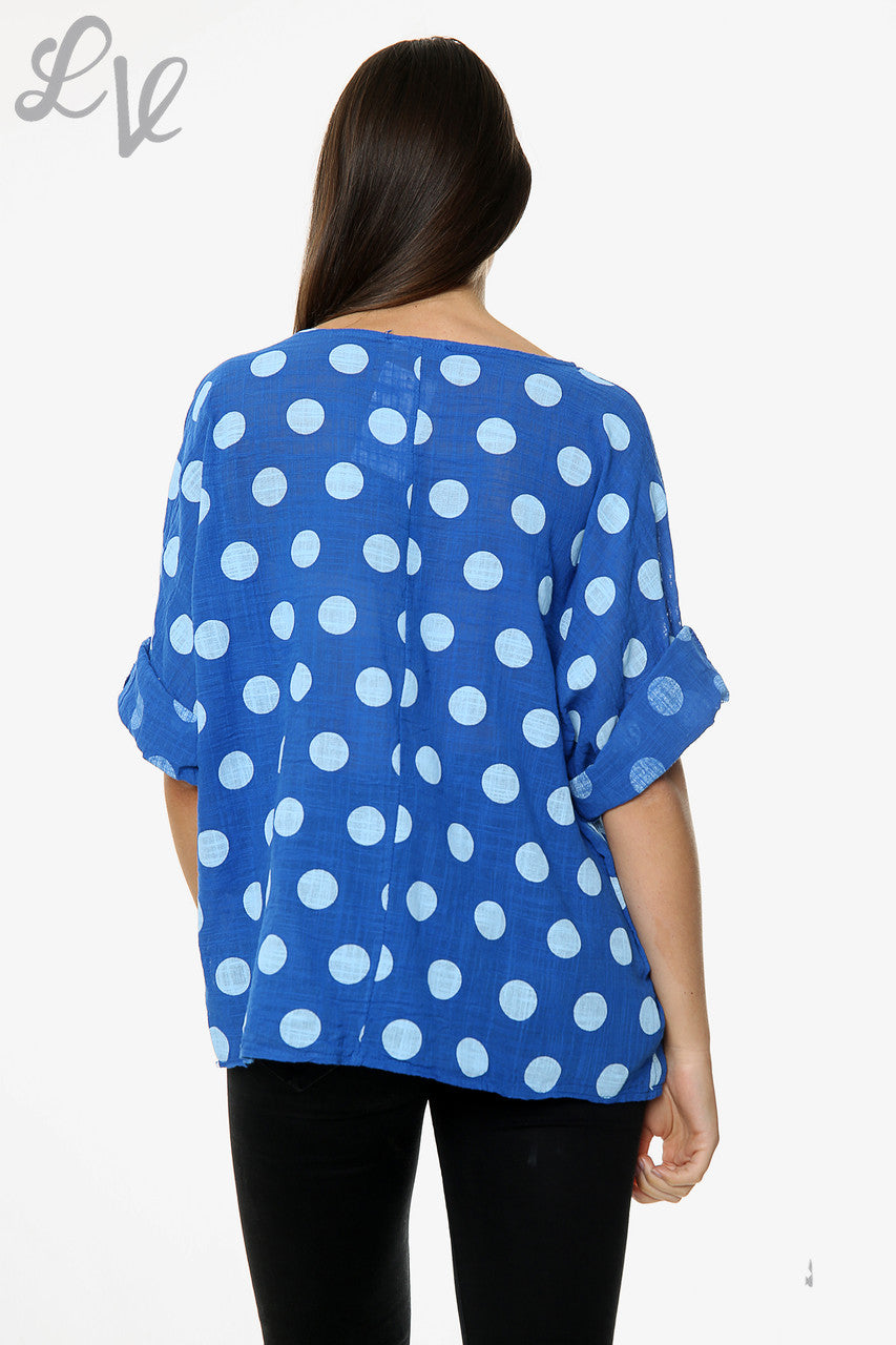 Dames Effen Top met Polka Dots Koningsblauw Prijs per stuk €7,99