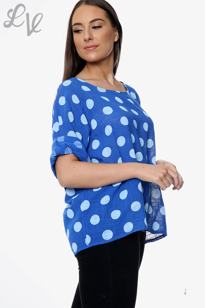 Dames Effen Top met Polka Dots Koningsblauw Prijs per stuk €7,99