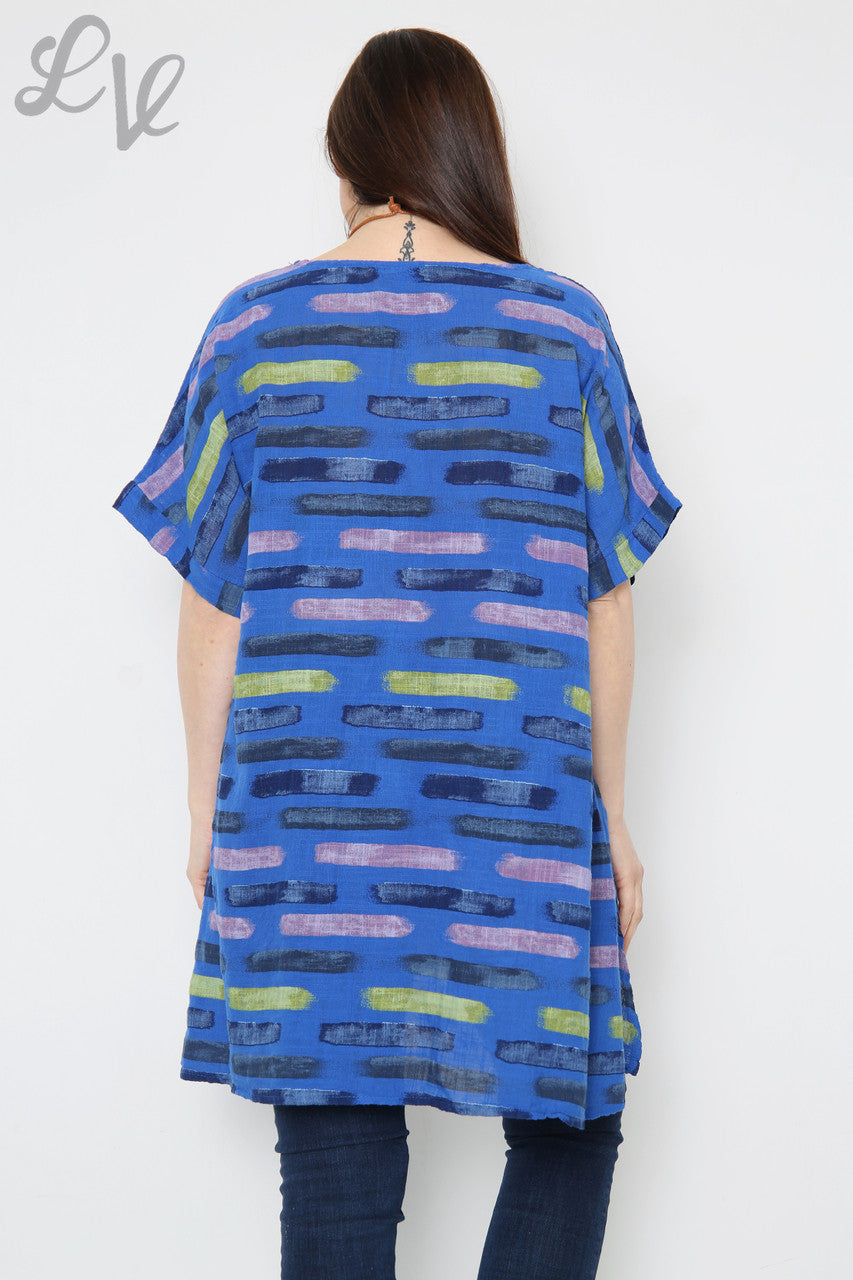 Dames top met streepjesprint en asymmetrische zoom koningsblauw Eenheidsprijs £8,99
