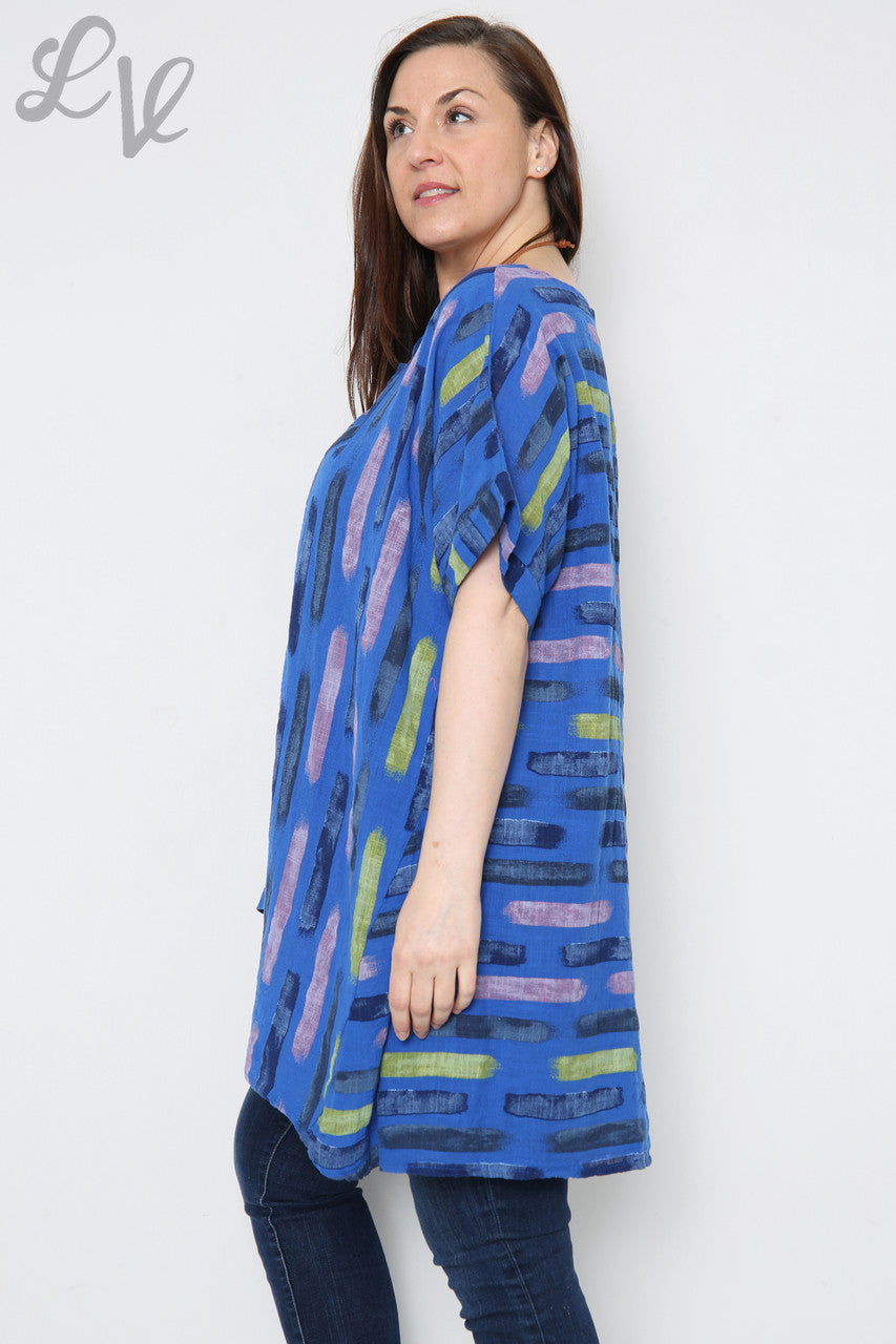 Dames top met streepjesprint en asymmetrische zoom koningsblauw Eenheidsprijs £8,99
