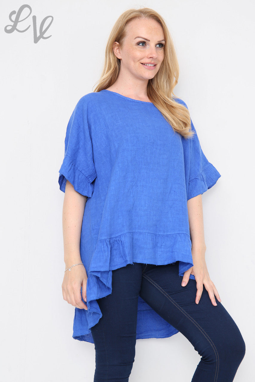 Dames Top met Ruches en Knoopsluiting achteraan Koningsblauw Stukprijs €13,99