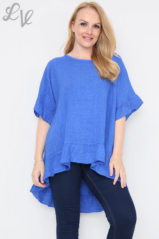 Ladies Frill Hemline Button Back Top Royal Blue Unit Price £13.99