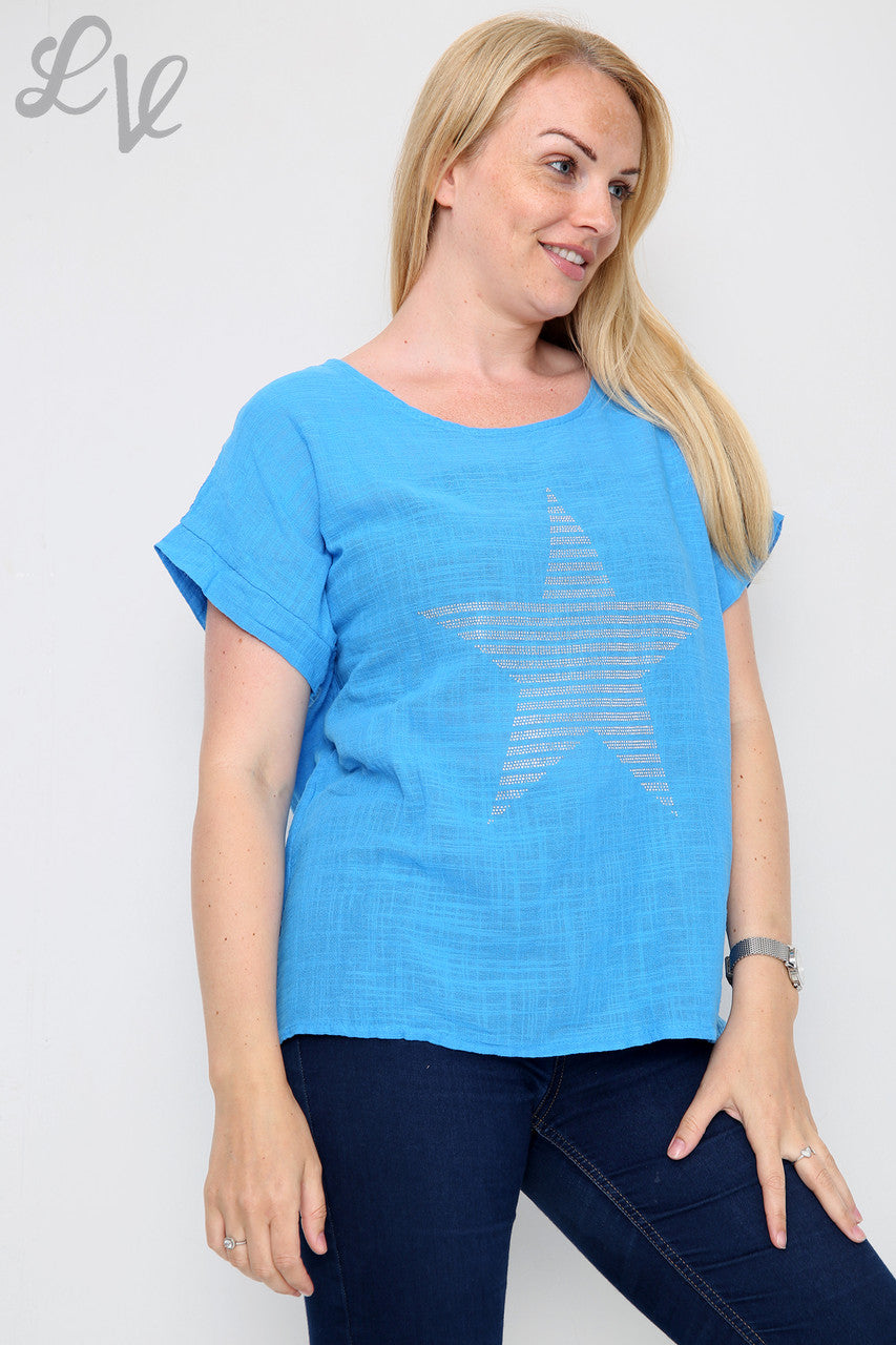 Dames Pailletten Top in Stervorm Koningsblauw - Prijs per stuk € 7,99