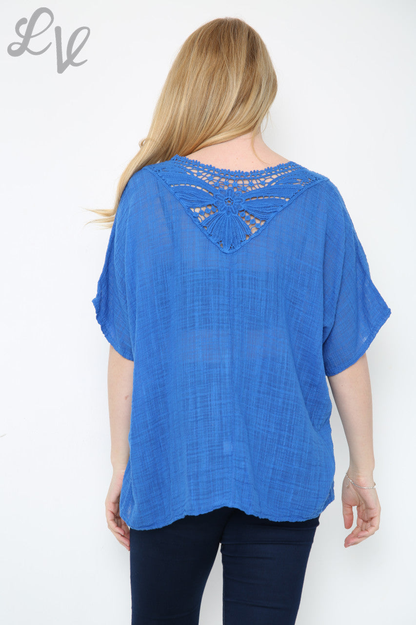 Ladies Crochet Back Top Royal Blue