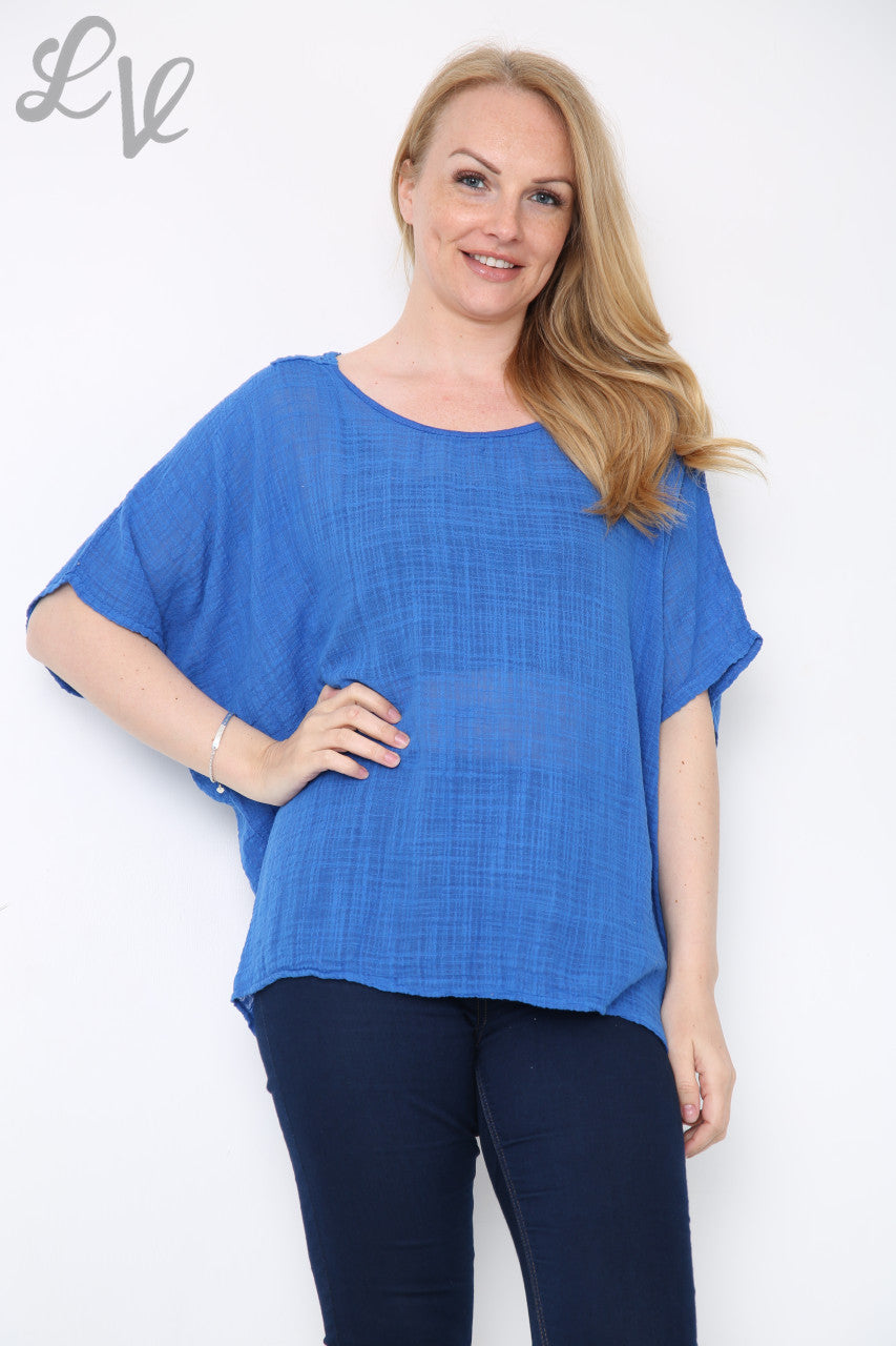 Ladies Crochet Back Top Royal Blue