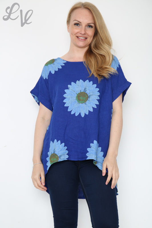 Ladies Daisy Button Back Top Royal Blue Unit Price £10.99