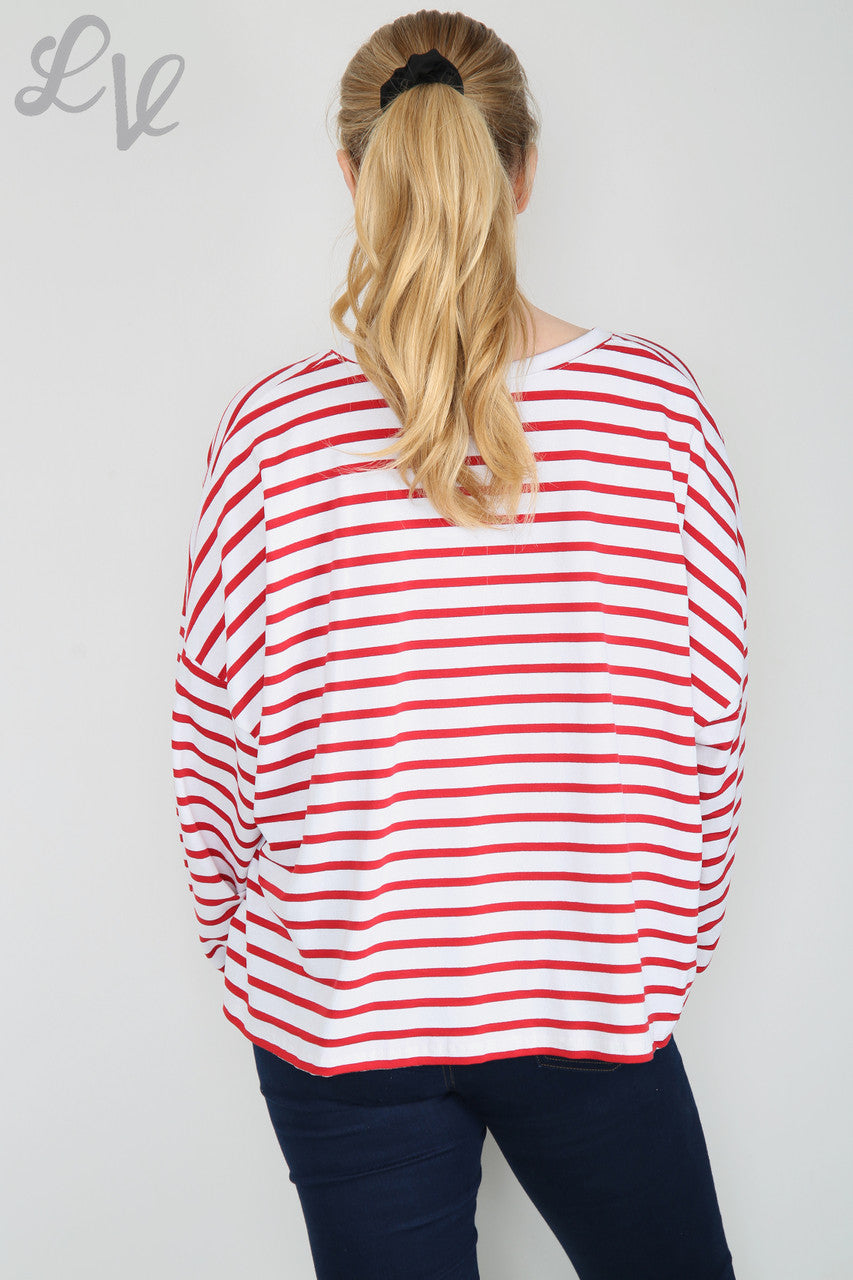Dames Mademoiselle Gestreepte Top Rood Stukprijs WAS £9,99 NU £5