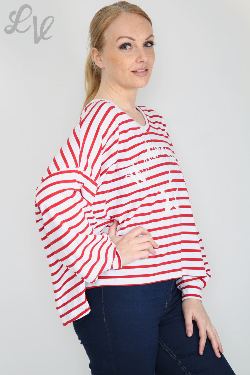 Dames Mademoiselle Gestreepte Top Rood Stukprijs WAS £9,99 NU £5