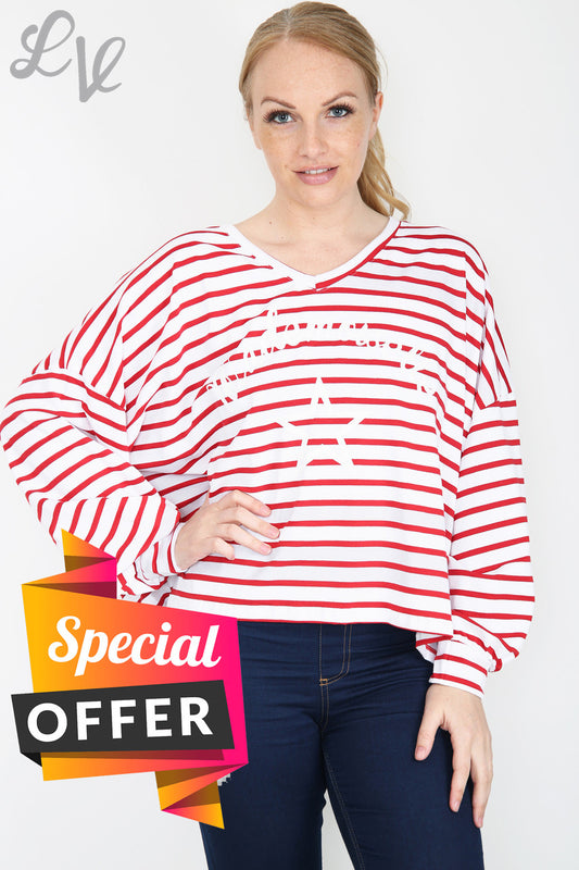 Ladies Mademoiselle Star Striped Top Red Unit Price WAS £9.99 NOW £5