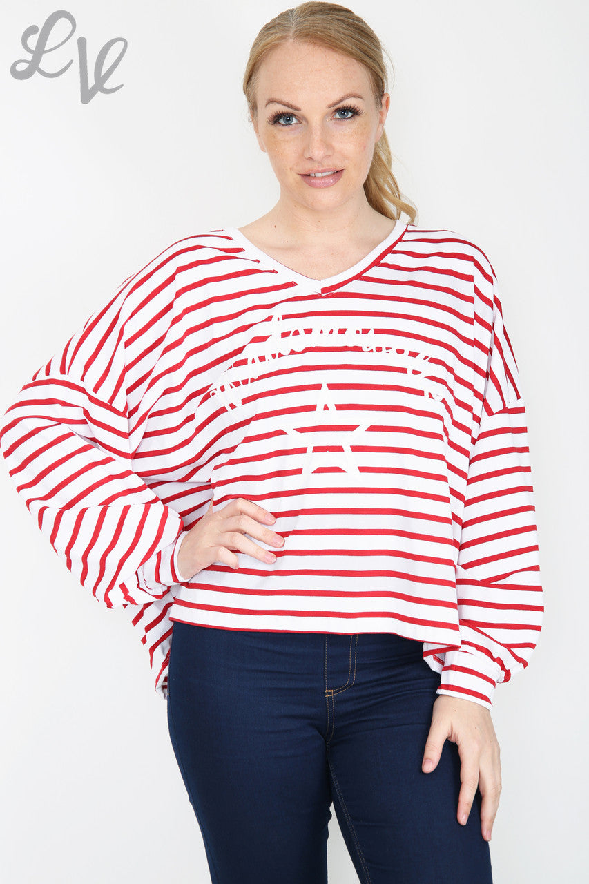 Dames Mademoiselle Gestreepte Top Rood Stukprijs WAS £9,99 NU £5