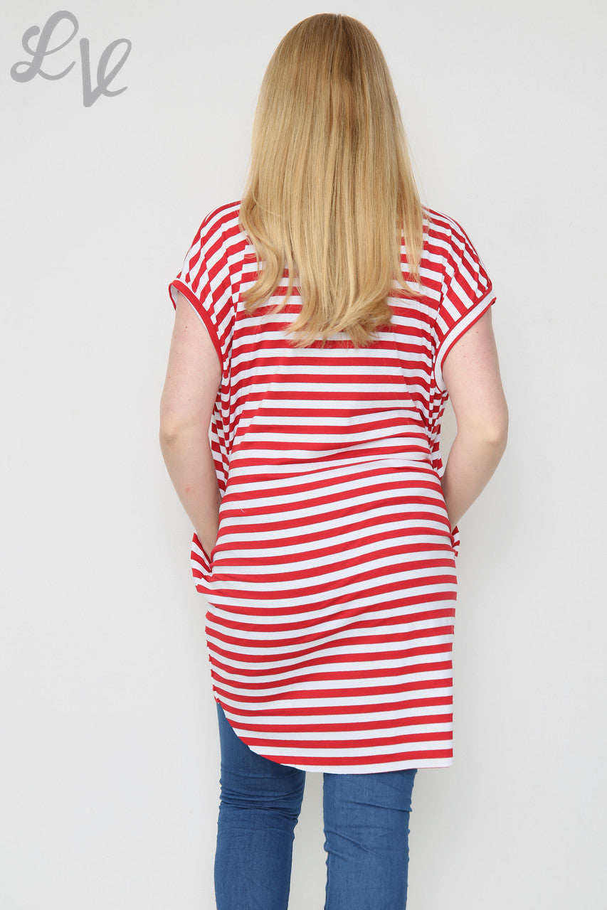 Ladies Short Sleeved Striped Top Red Unit Price £8.99