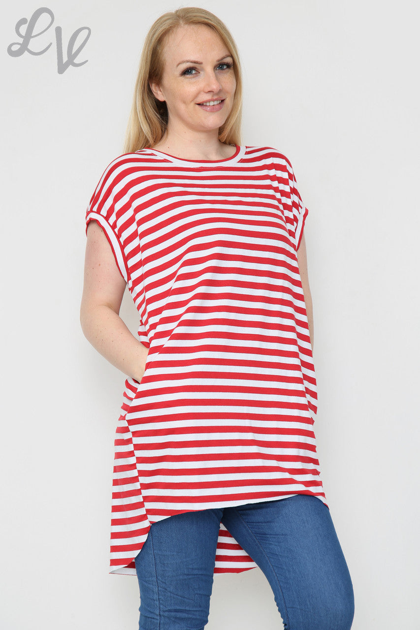 Ladies Short Sleeved Striped Top Red Unit Price £8.99