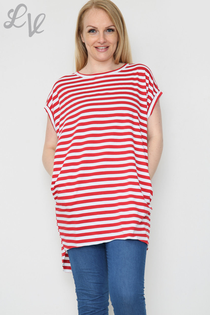 Ladies Short Sleeved Striped Top Red Unit Price £8.99