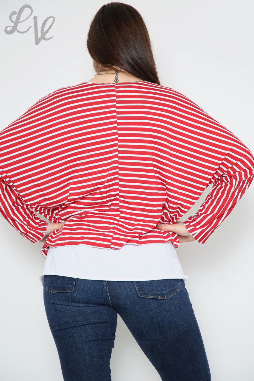 Dames gestreept tweedelig top rood Prijs per stuk € 8,99