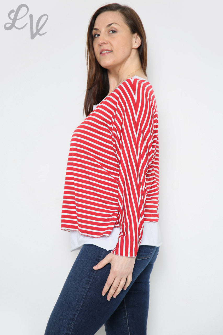 Dames gestreept tweedelig top rood Prijs per stuk € 8,99