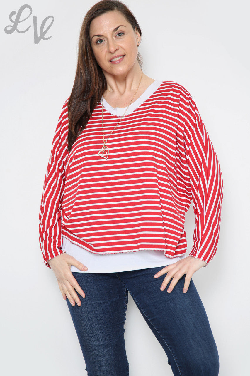 Dames gestreept tweedelig top rood Prijs per stuk € 8,99