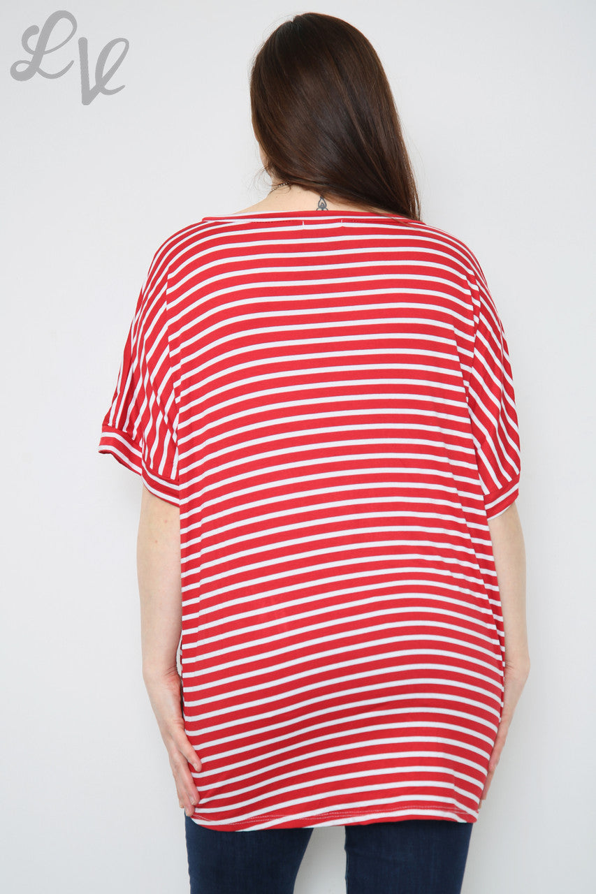 Dames T-shirt met korte mouwen en strepen Rood Prijs WAS € 8,99 NU € 5