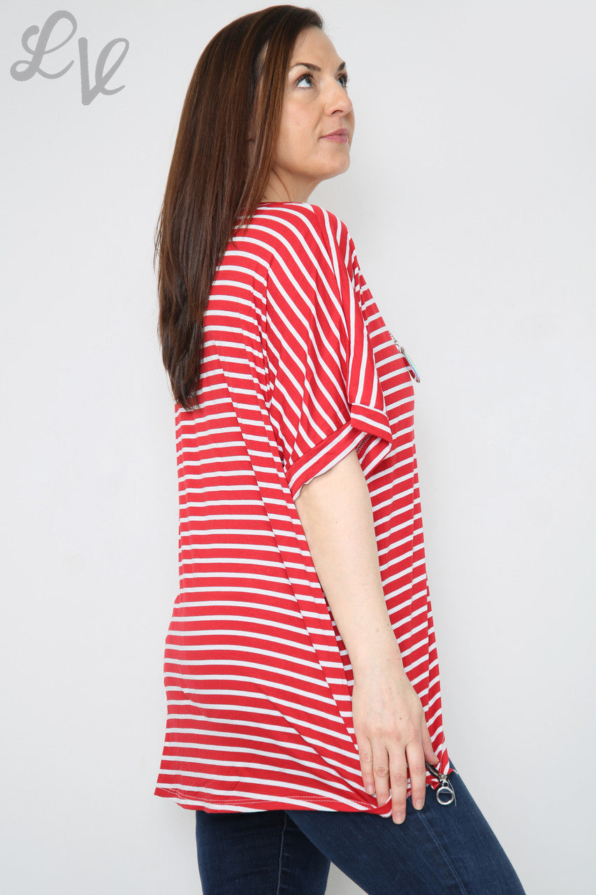 Dames T-shirt met korte mouwen en strepen Rood Prijs WAS € 8,99 NU € 5
