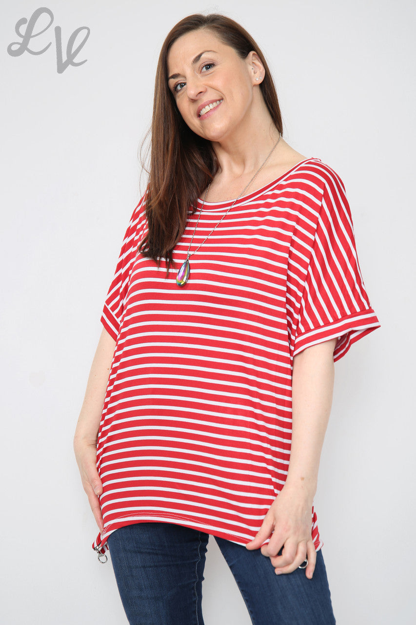 Dames T-shirt met korte mouwen en strepen Rood Prijs WAS € 8,99 NU € 5