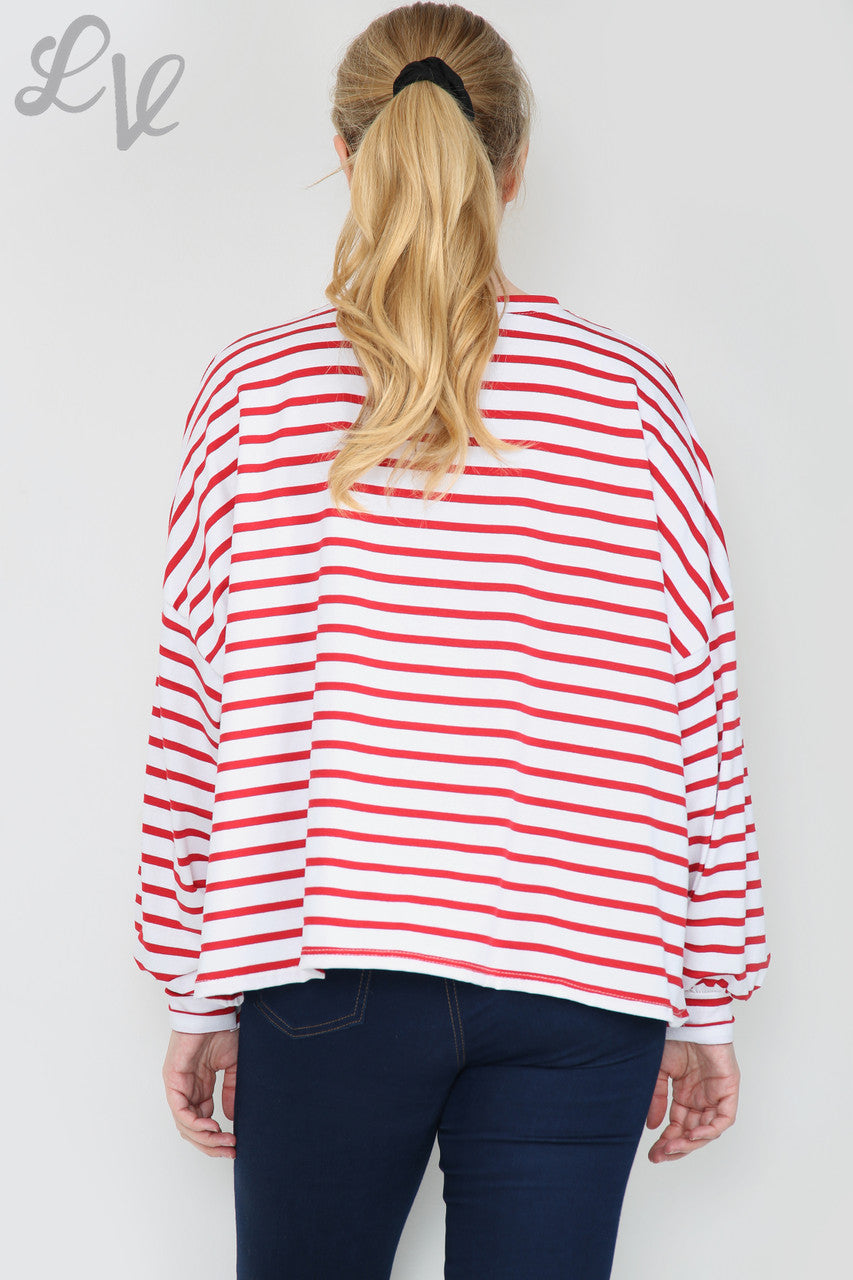 Dames gestreepte top met sterren lange mouw rood eenheidsprijs €9,99