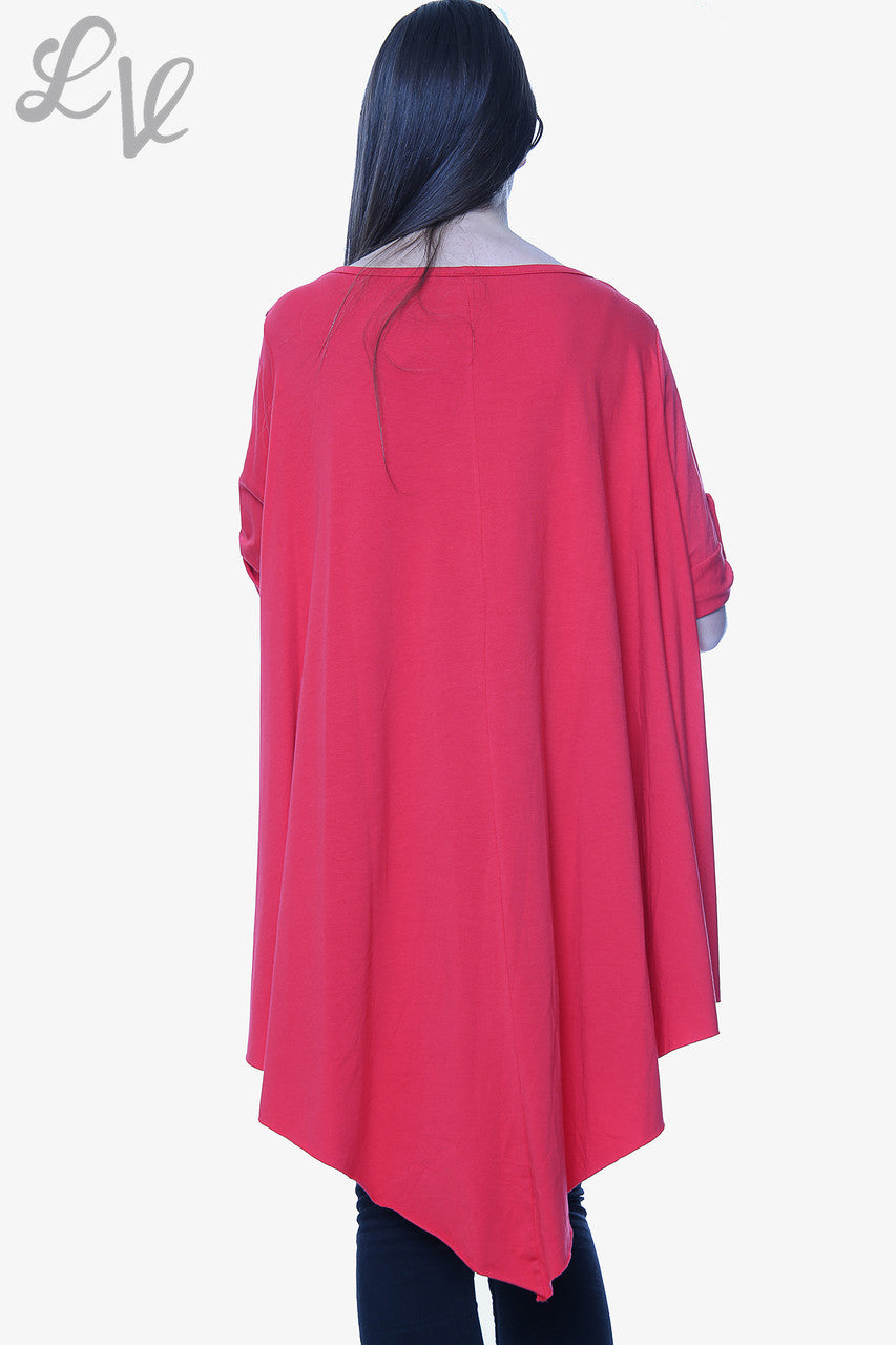 Dames Effen Asymmetrische Top Rood Prijs per stuk €6,99