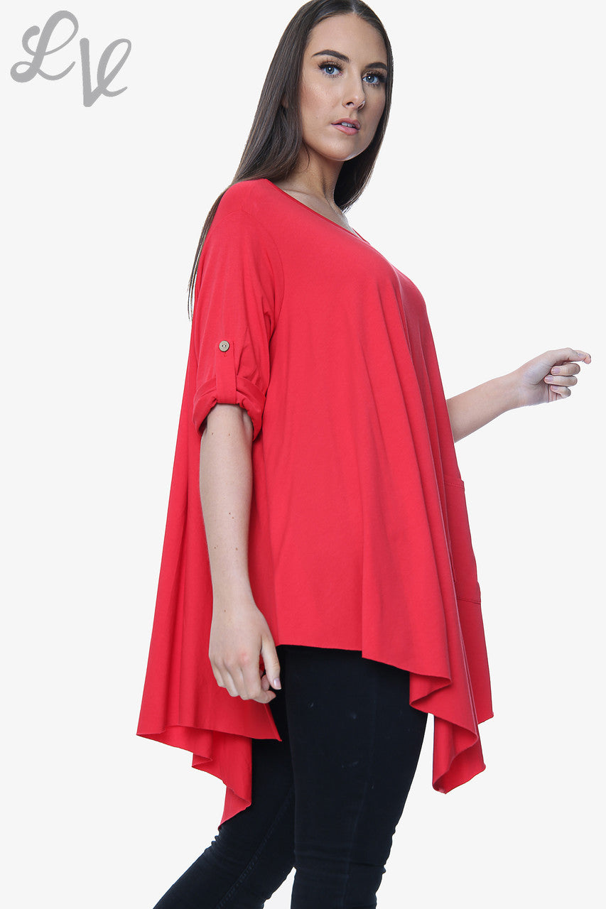 Dames Effen Asymmetrische Top Rood Prijs per stuk €6,99