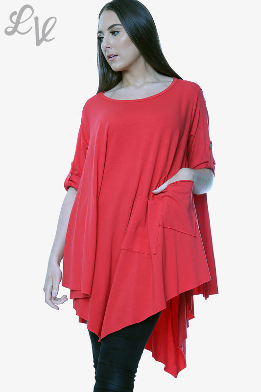 Ladies Plain Asymmetrical Top Red Unit Price £6.99