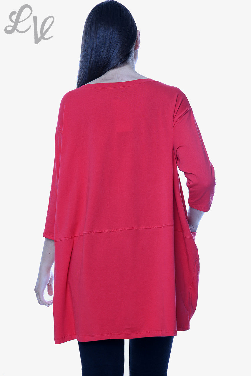 Dames Effen Top Met Zakken Rood Stukprijs €8,99