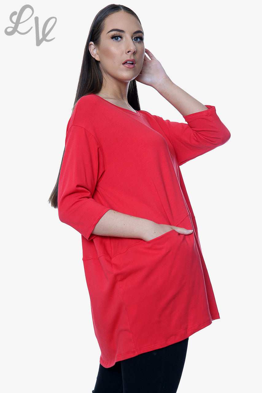 Dames Effen Top Met Zakken Rood Stukprijs €8,99