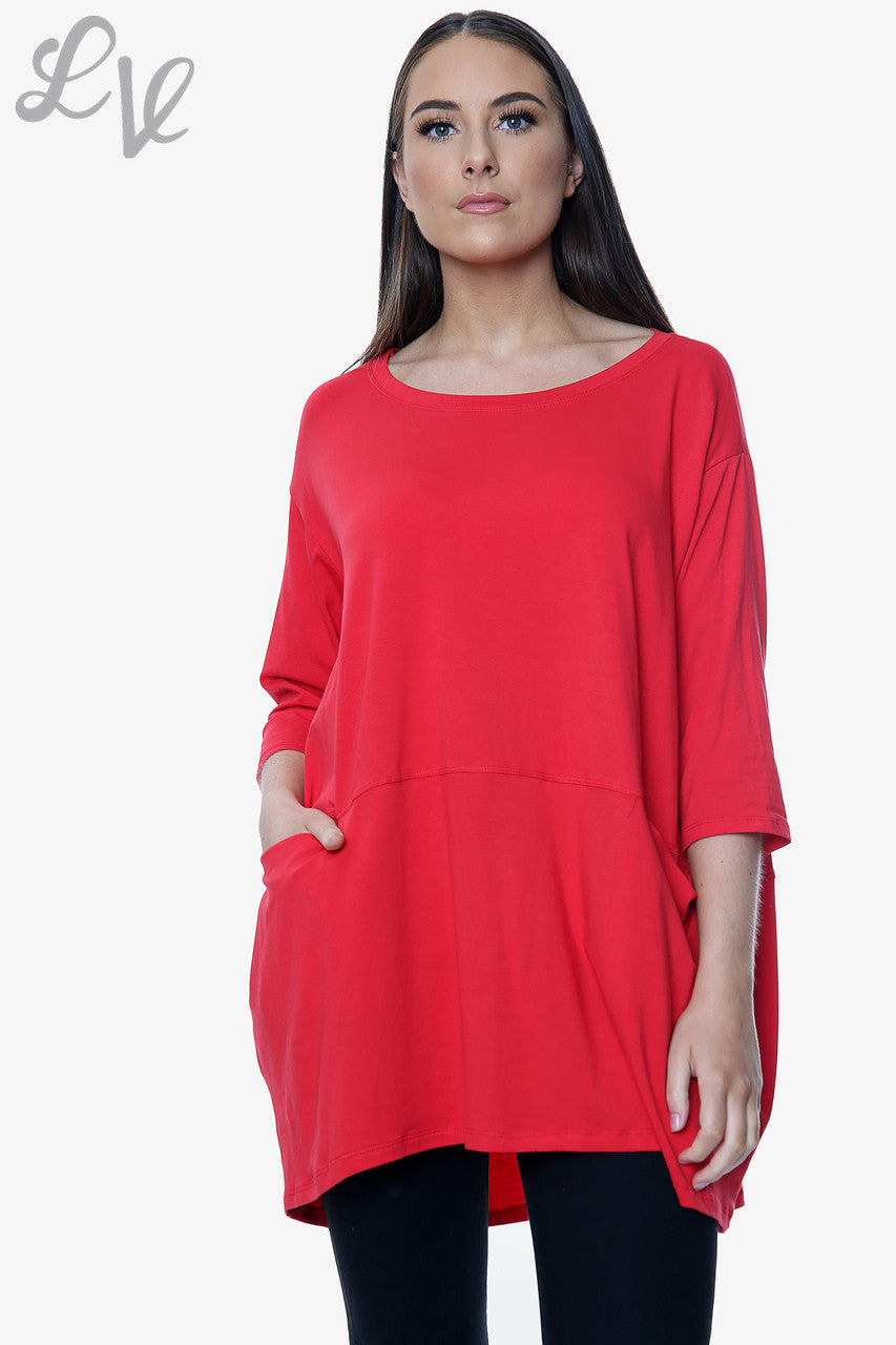 Dames Effen Top Met Zakken Rood Stukprijs €8,99
