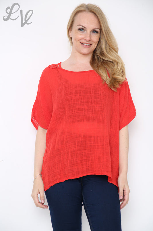 Ladies Crochet Back Top Red Unit Price £9.99