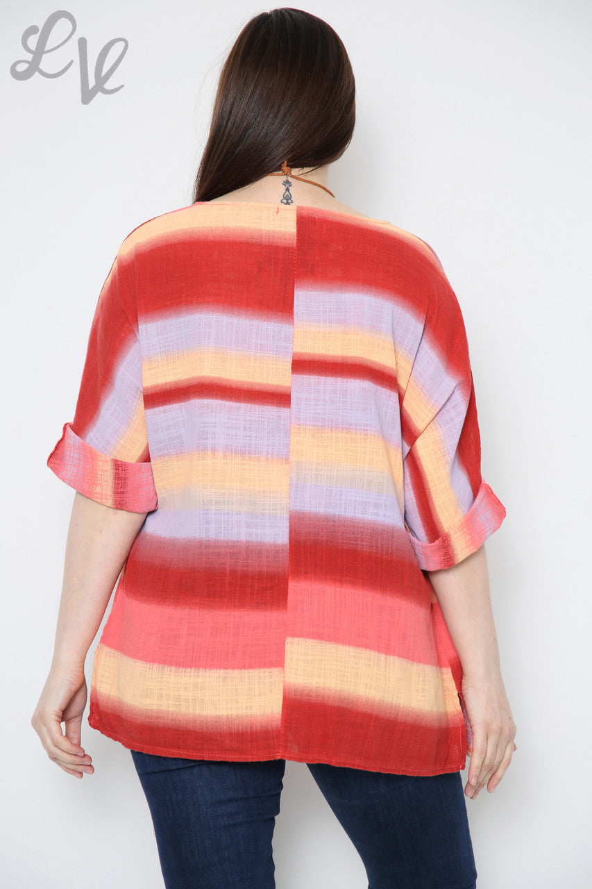 Ladies Ombre Colourful Striped Top Red Unit Price £9.99