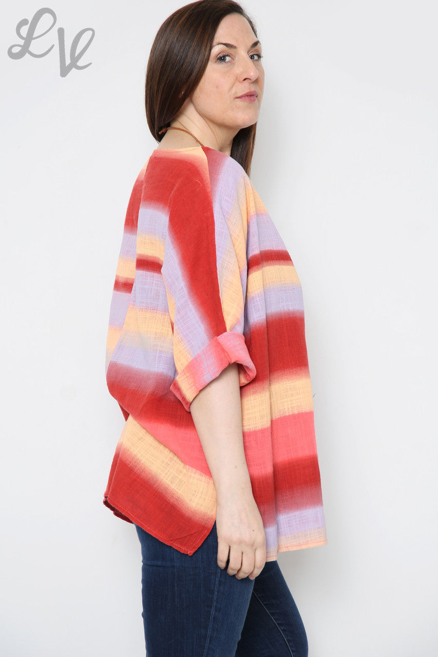 Ladies Ombre Colourful Striped Top Red Unit Price £9.99