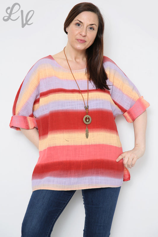 Ladies Ombre Colourful Striped Top Red Unit Price £9.99