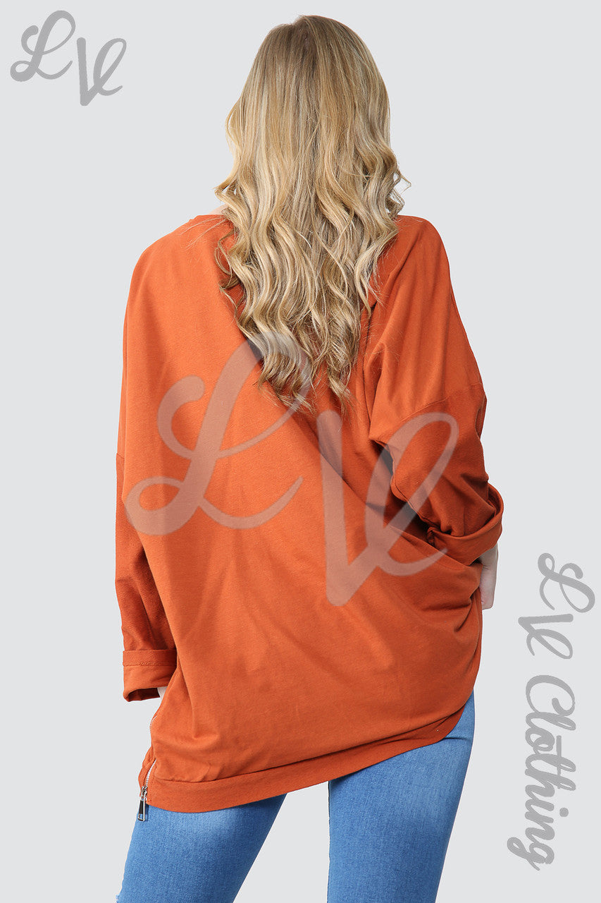 Ladies Foil Star Graphic Sweatshirt Tunic Top Rust - Unit Price £15.99