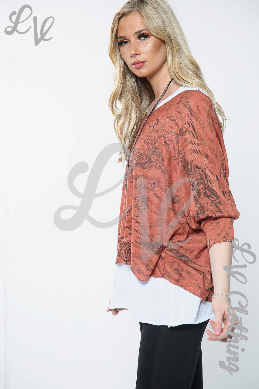 Dames 2-laags bedrukte kettingtop Roest Eenheidsprijs € 11,99