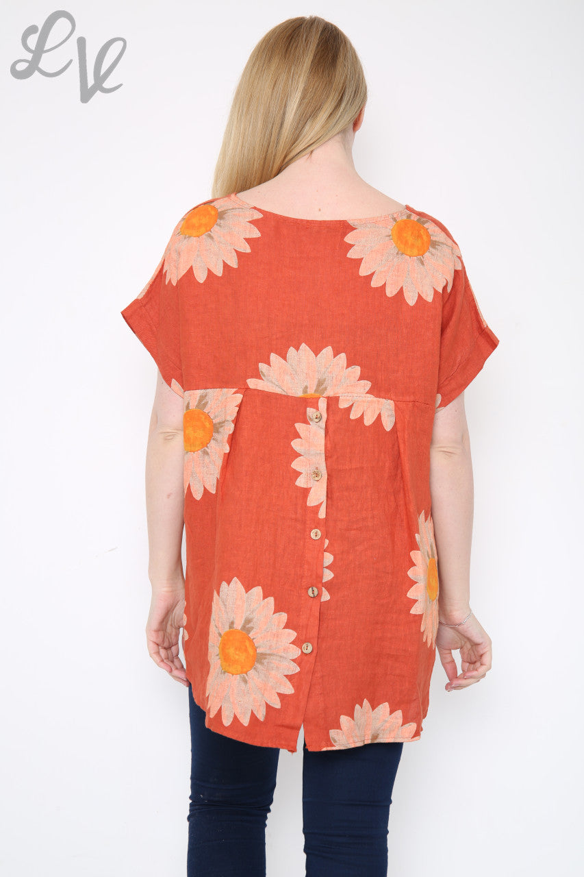 Dames Top met Madeliefjes en Knopen Achterkant Roest Eenheidsprijs €10,99