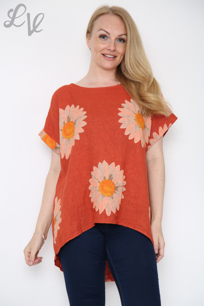 Dames Top met Madeliefjes en Knopen Achterkant Roest Eenheidsprijs €10,99