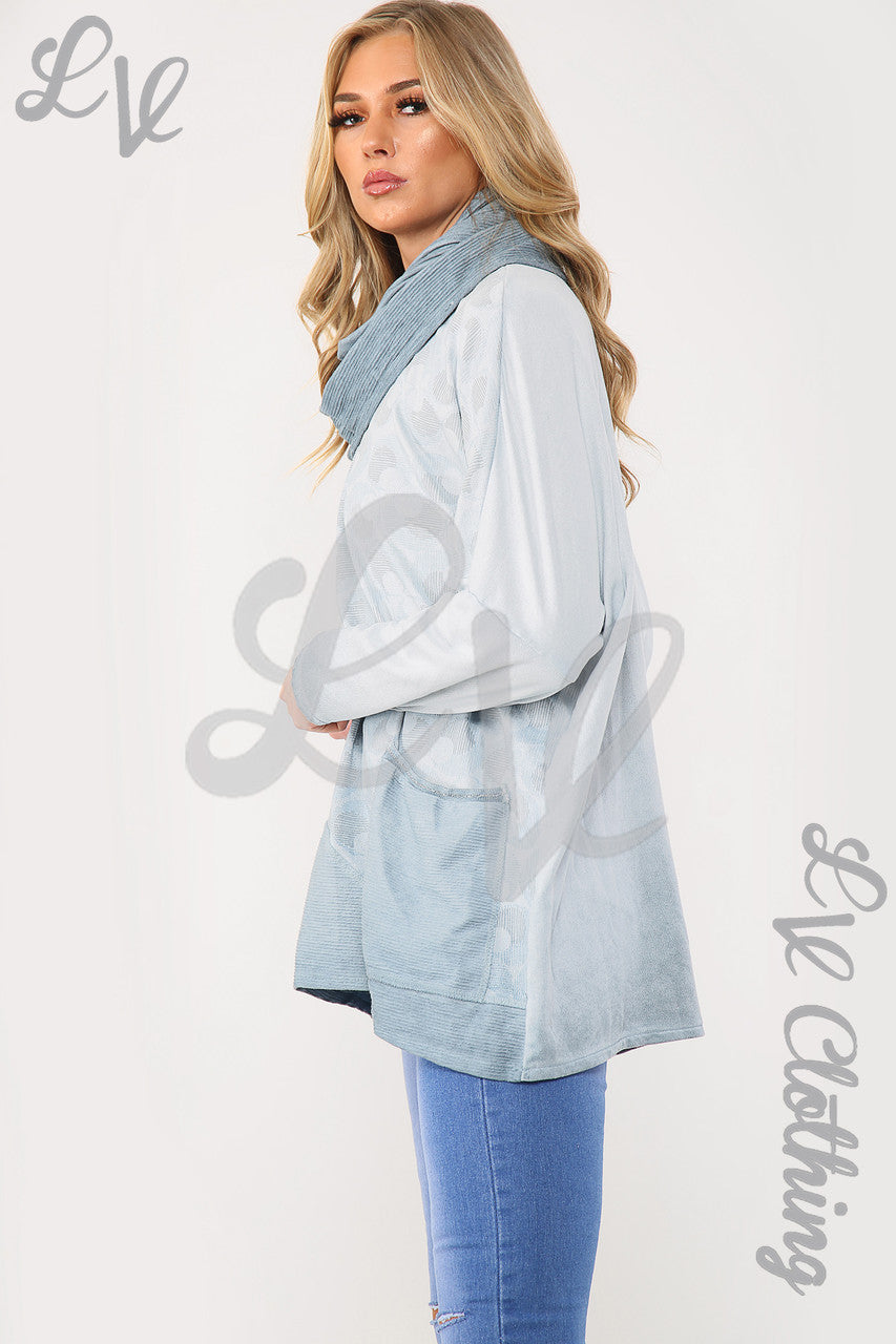 Dames Cirkel Print Oversized Top Met Sjaal Lichtblauw - Stukprijs €17,99